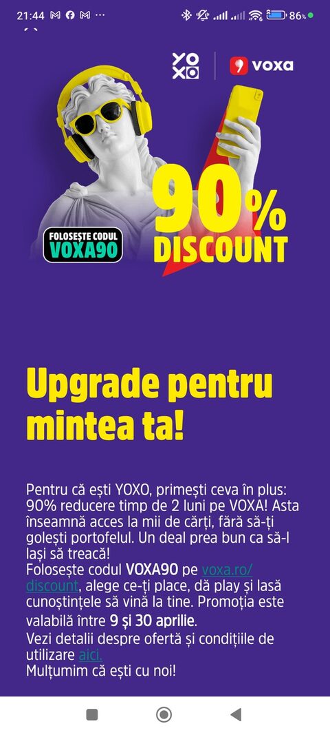 Cărți în limba română (inclusiv audiobooks) la doar 5 lei pe lună, în primele două luni, prin VOXA