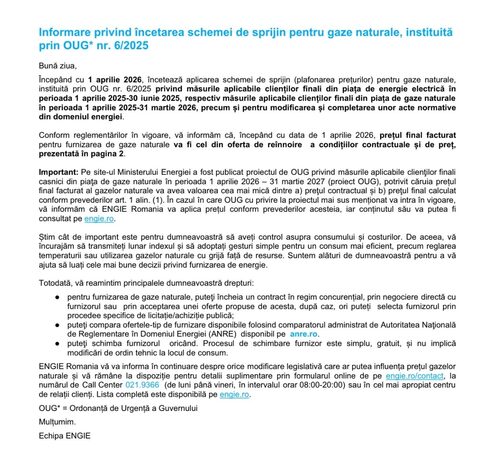 Cât va fi prețul final la gaze în oferta ENGIE România după încetarea plafonării prețurilor?