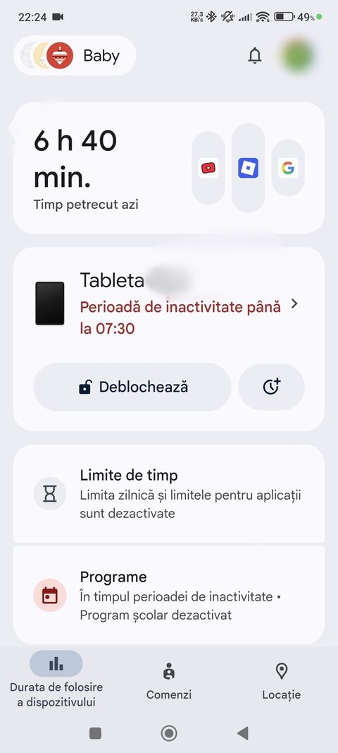 Cum folosesc Family Link pentru a controla timpul de utilizare pe tableta copilului