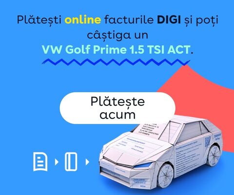 DIGI oferă un VW Golf la tragerea la sorți pentru plata online a facturilor